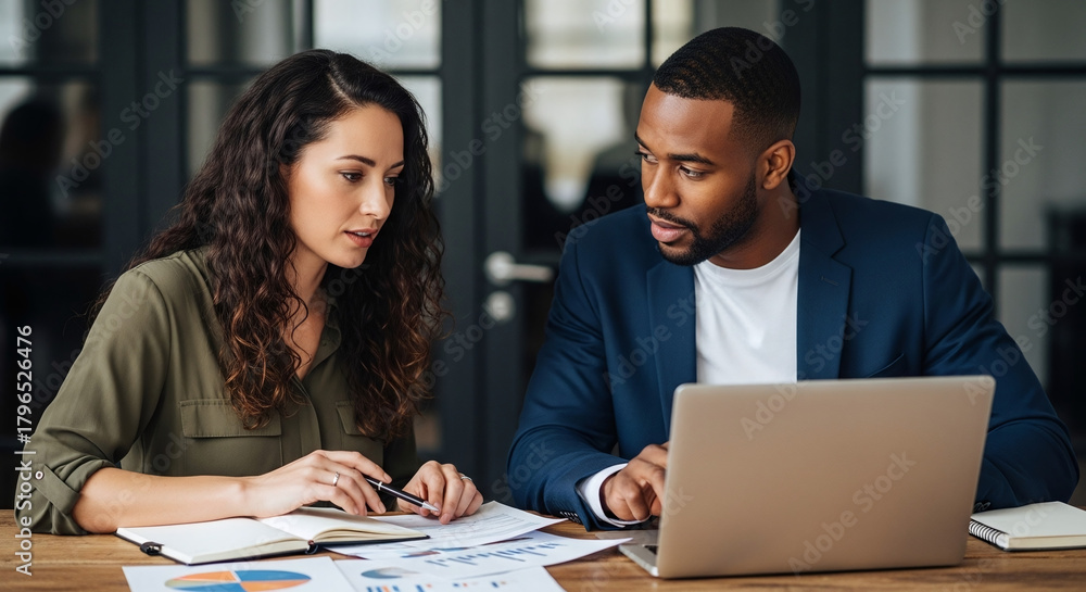 Two people reviewing a financial plan together.